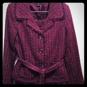 H&M Maroon Boucle Belted Skirt Suit Size 8/10